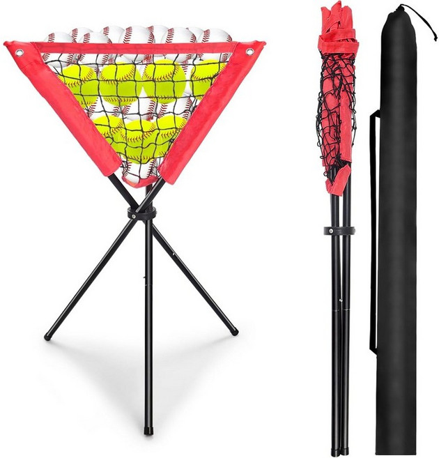 짐꾸러기 야구공 테니스공 픽업 수거 볼바구니 보관함 수납 집구기 정리 회수 볼카트 훈련 + 휴대용 보관 가방, black+red, 1개