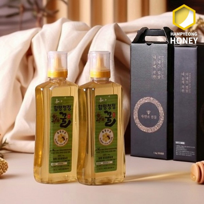 [함평나비꿀] 순수 천연꿀 아카시아꿀 1kg + 1kg 선물세트 천연벌꿀 성적서 동봉, 푸드앰프 [함평나비꿀] 전라도 순수 자연산 아카시아꿀, 2개