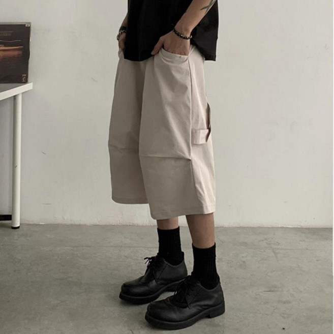 美式復古彎刀七分褲 男女寬鬆百搭休閒工裝短褲