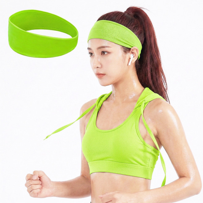 루텐픽 넓고흡수빠른 스포츠 헤어밴드 운동 러닝 헬스 남성 여성 공용 머리밴드 넓은 머리띠, 1개, 메쉬네온그린