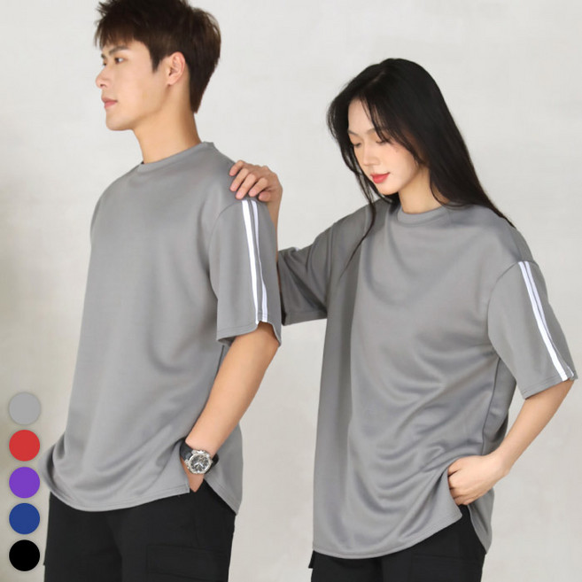 텐클로 빅사이즈 (상의 90~140) 남여공용 오버핏 두줄 스판 반팔 티셔츠 운동복