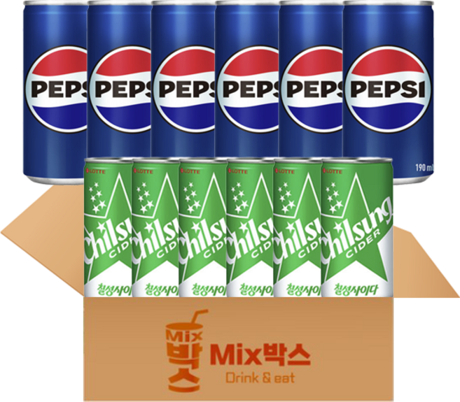 [믹스박스] 펩시콜라 칠성사이다 미니캔 190ml 2종 세트 12개입, 1세트