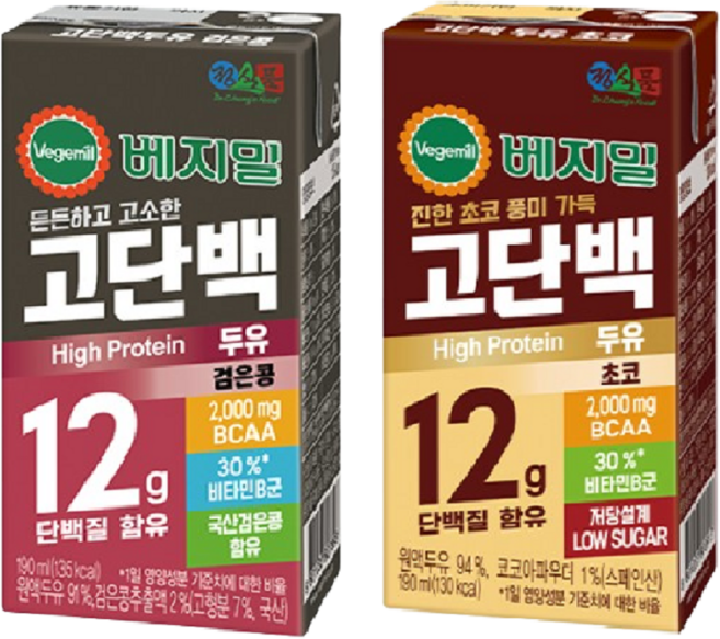 운동전후 맛있는 단백질 정식품 베지밀 고단백검은콩 고단백초코 190ml(12+12), 190ml, 24개