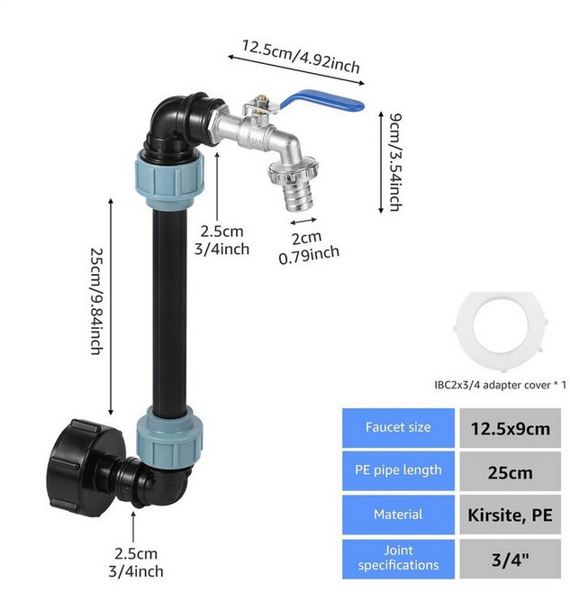갤런 탱크 어댑터 연장 튜브가있는 3/4 인치 배출구 탭 물통 밸브 피팅 25cm IBC 톤 배럴 조인트, 01 CHINA, 01 Blue, 1개