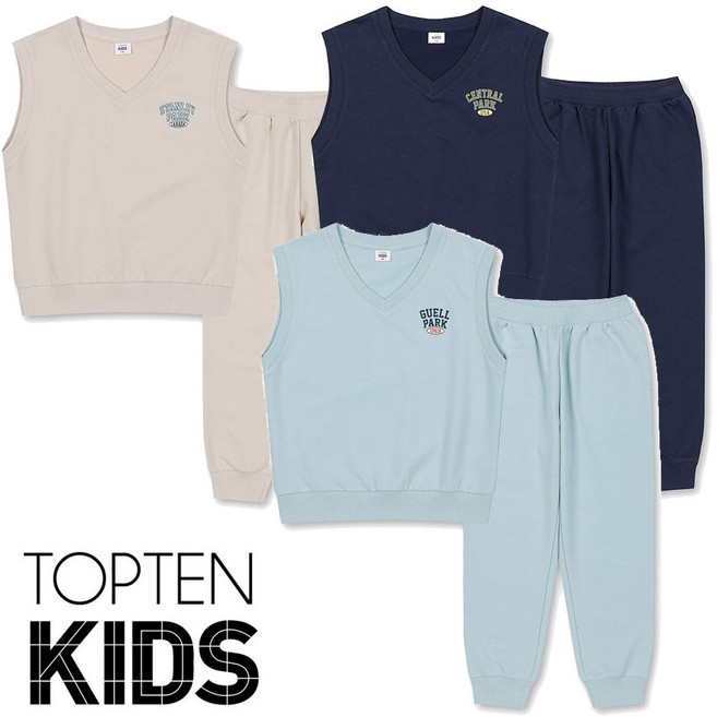 탑텐키즈 간절기 입기 적당한 두께감 테리소재로 부드럽고 편안하게 코디 가능한 조끼 바지 세트