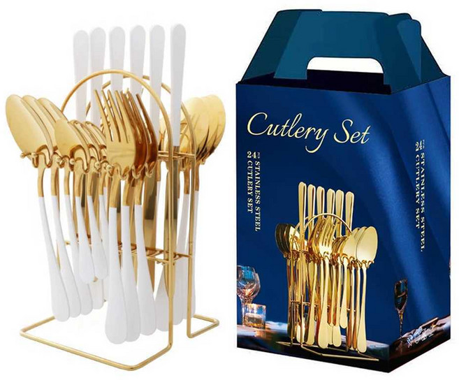 스푼 포크 나이프 업소용 거치대 걸이 세트 가정용, 골드+화이트 - 24종세트, 1개