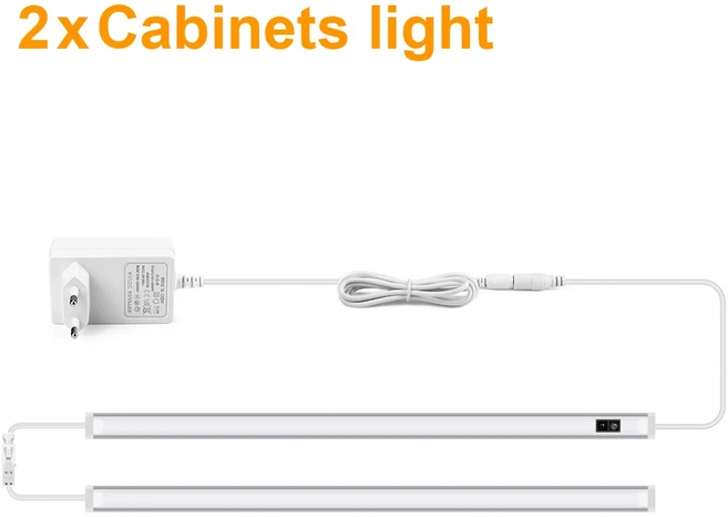 30/40/50cm 시리즈 연결 핸드 스캔 센서 스위치 캐비닛 아래 LED 주방 램프 흰색 조명 튜브 라이트 EU 전원, 02 White, 04 2PCS, 01 50cm
