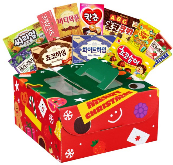 메리 크리스마스 스위트 케이크 상자 과자선물세트, 1세트, 그린 12P