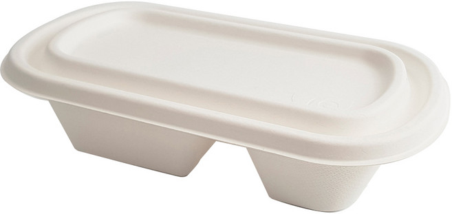 [B-047] 투고팩 2칸용기 펄프용기 펄프도시락용기 용기 50개 뚜껑 50개, 1세트