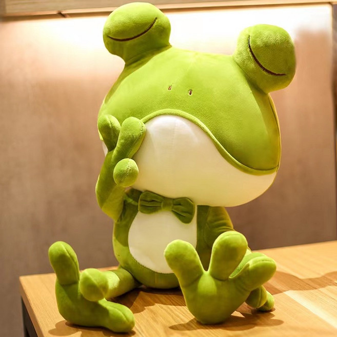 넥타이 착용 귀여운 개구리 봉제인형 부드러운 장모 촉감 안고자는 쿠션 방 인테리어 선물용 인형, 다리가 긴 개구리 인형