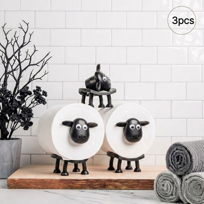 세컨드드랍 귀여운 양모양 두루마리 휴지 보관함 인테리어 스탠드 3pcs 1세트, 3개, 블랙