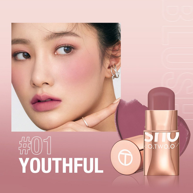 블러셔 O.TWO.O 블러쉬 스틱 크림 6 색 블렌딩 가능 방수성 오래 지속되는 립 뺨 아이 여성용 다용도 메이크업, 1