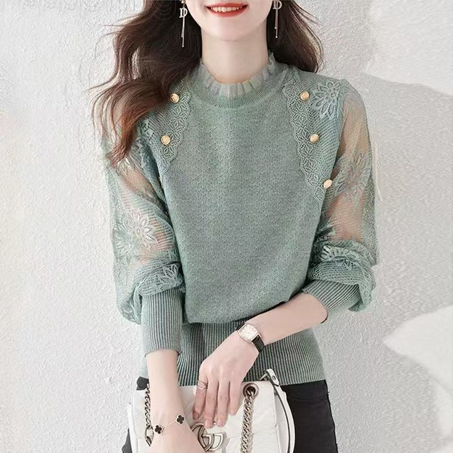 COSYEVNO 여성 춘추 레이스 소매 진주 버튼 니트 스웨터 LFHnszzs-10