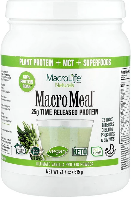 Macrolife Naturals Macro Meal® Ultimate Protein Powder Vanilla 21.7 oz 615 g, Macrolife Naturals, Macro Meal, 1개 - 쿠팡