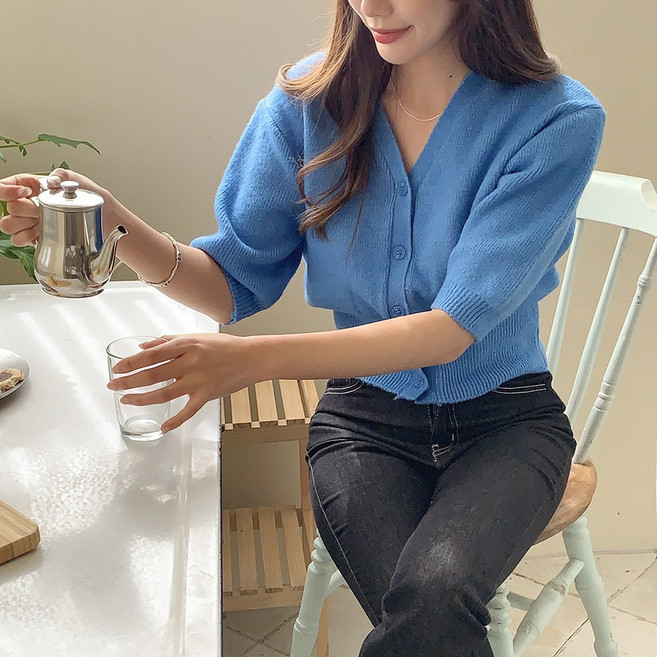[국내고퀄]소이 브이넥 반팔 니트 가디건(6color)