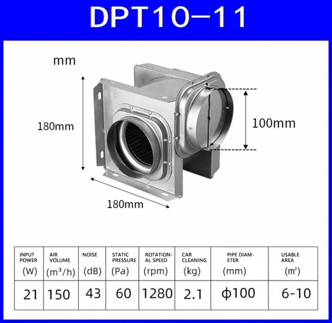 220V 소형 가정용 무소음 분리형 스테인리스 원심 파이프 팬 강력한 배기 환풍기, 01 DPT10-11