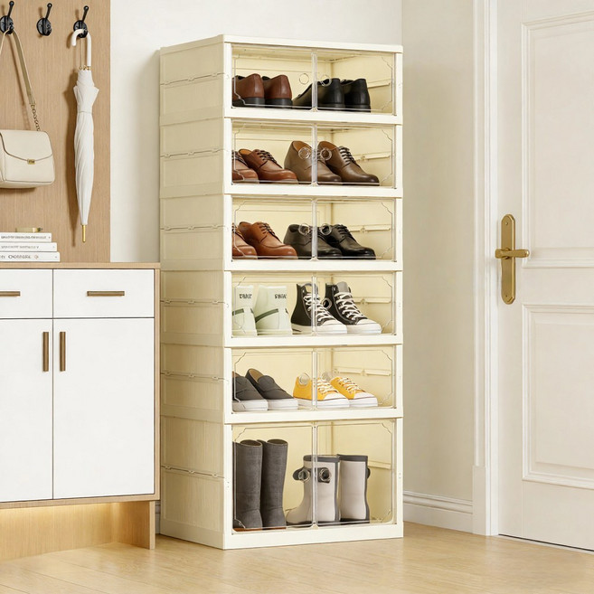 YEAAYE 접이식 도어 신발장 하단 확장형 50x36x122cm, 6단, 화이트