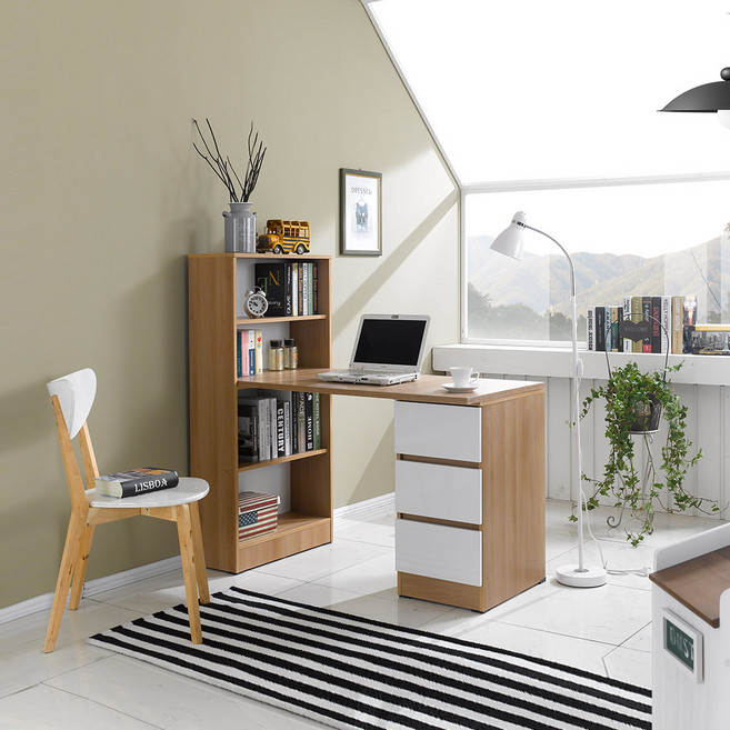 동서가구 클레버B 1200 LPM 모던수납 H형 서랍장 책상 세트 (낮은책장포함) DF905629, 화이트