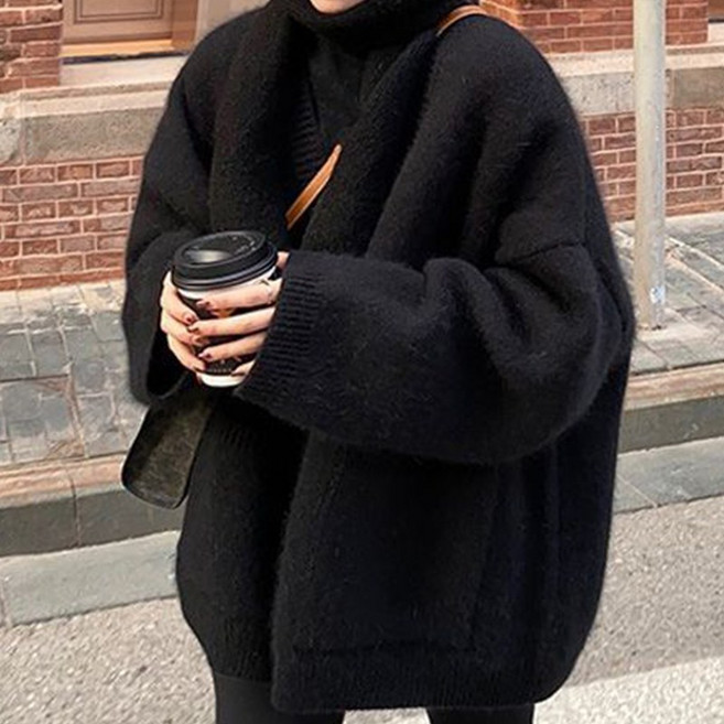 Skyciky 가을 겨울 대형 사이즈 루즈핏 두꺼운 니트 가디건 여성용 외투 ZH-A24