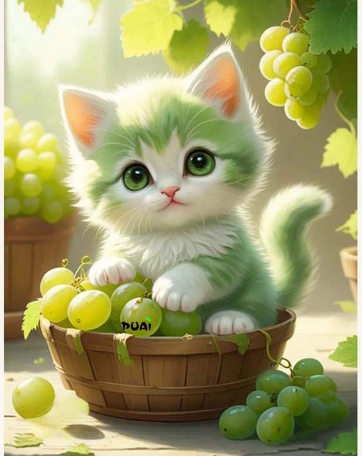 푸아이 실십자수 바구니 속 귀여운 고양이 2종 프린트도안패키지 3D 자수세트 고품격홈장식, NO.1 면사 50x65, 1개