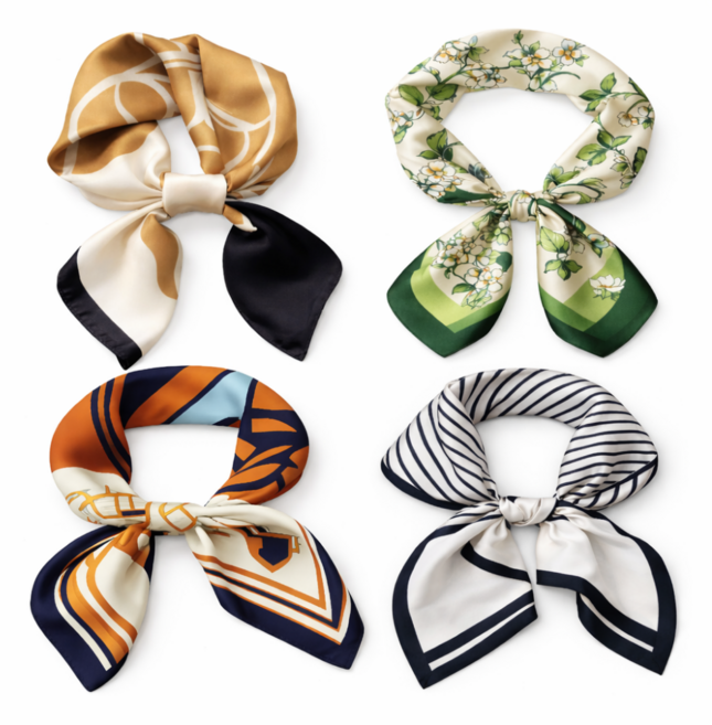 테리하우스 여성 쁘띠 사각 스카프 4종 1세트