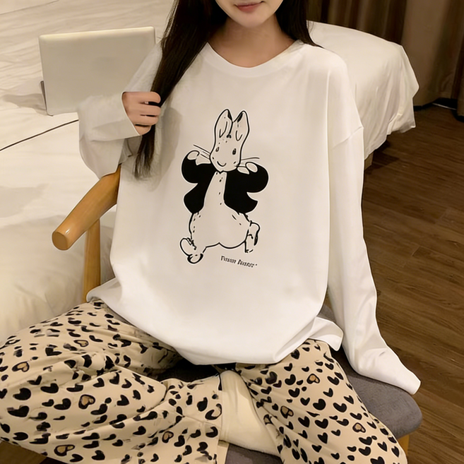 Soolink 캐주얼 수면잠옷 여성 홈웨어 상하의 세트 긴팔 긴바지