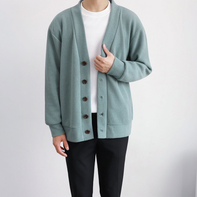 더베이직샵 오버핏 두께감 UP 골지 브이넥 베이직 니트 기본 가디건