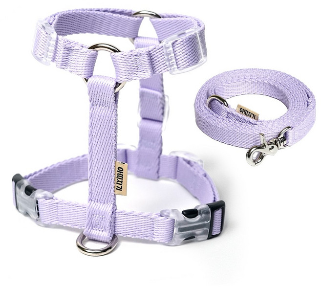 아띠지기 강아지 앞섬방지 H형 하네스 + 웨빙 리드줄 세트, 라벤더, 1세트