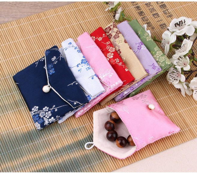 昱晶閣 梅花刺繡首飾袋 珠寶錦囊袋 仿古布袋, 金色,大號 (10x12公分), 1個