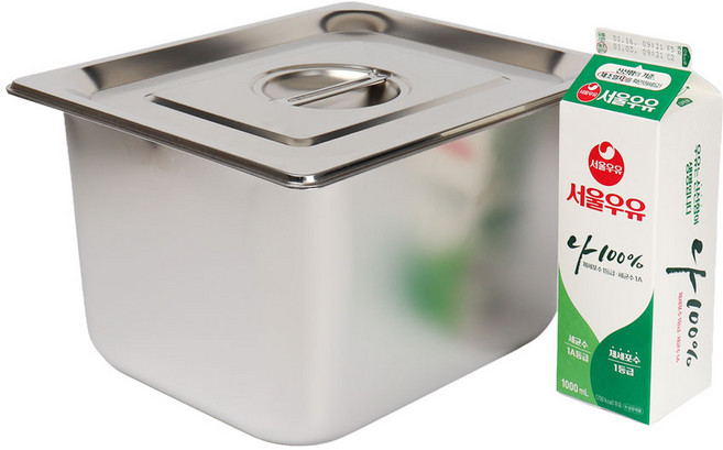 강화 스텐 사각 밧드+뚜껑 세트 주방용 냉장고 반찬 바트 용기, 1세트, 8인치 몸체+뚜껑