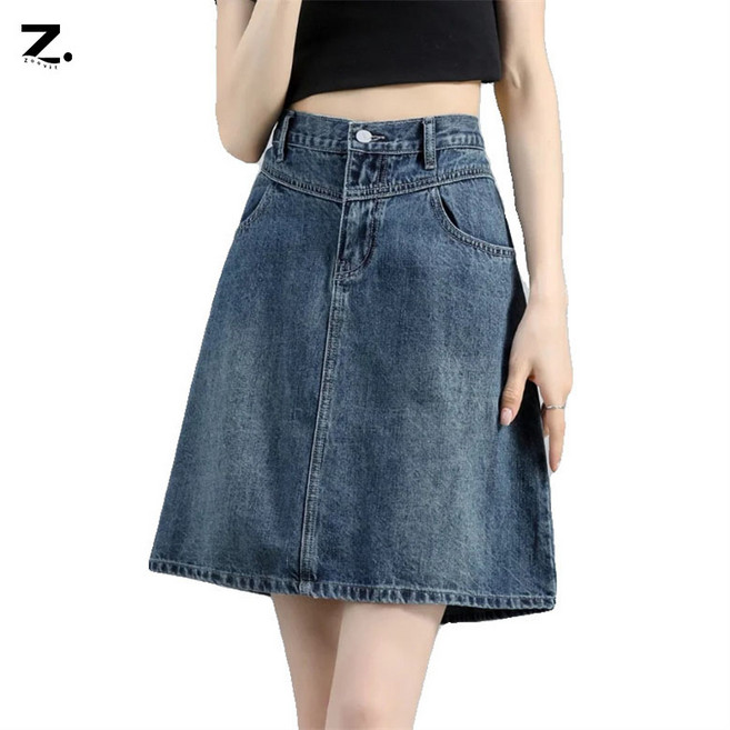 Zoovit 여성용 청 치마 A라인 데님 스커트 미디스커트