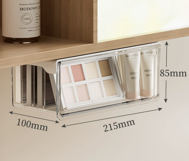 볼리오 공간 활용 투명 무타공 슬라이딩 화장품 수납 정리함, 투명 화이트, 1개