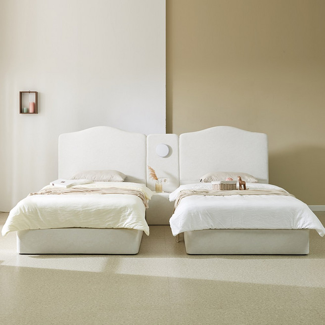 아스틴 부부 트윈 국내산 패브릭 침대 프레임 평상형 SS+SS, M-14-1(SS+SS+패널+협탁), 진그레이(갤럭시A)