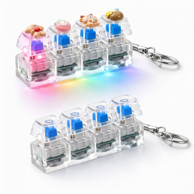 크랜브랑 스트레스 해소 LED 키캡 키링 4구 만들기 세트, 투명, 2세트