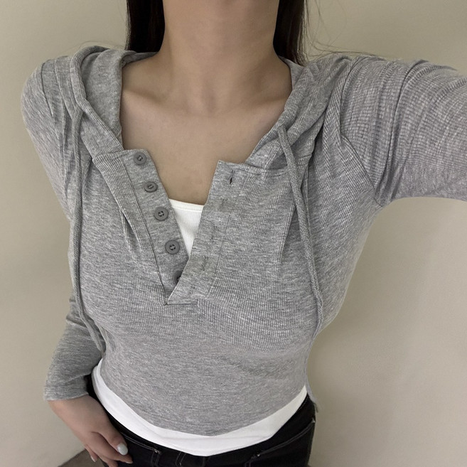 VANANA2 일체형 레이어드 단추 후드티셔츠