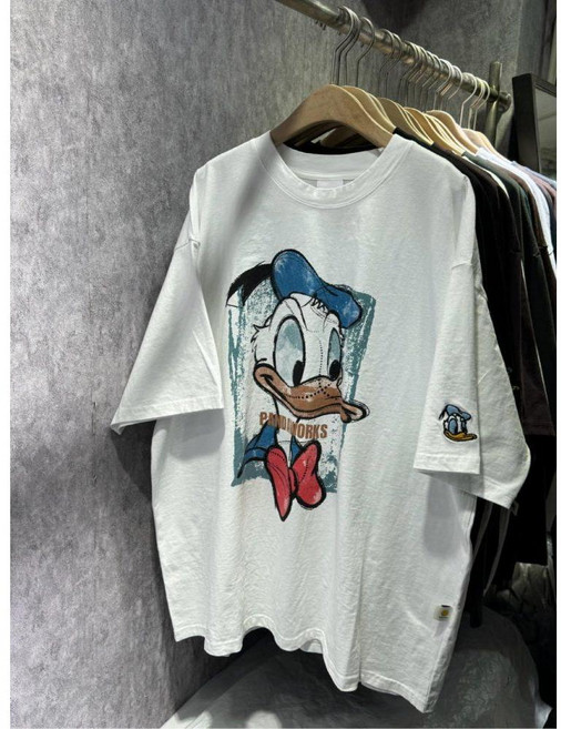 1+1 여성 일본 복고풍 티셔츠 만화 프린팅 루즈핏 반팔티