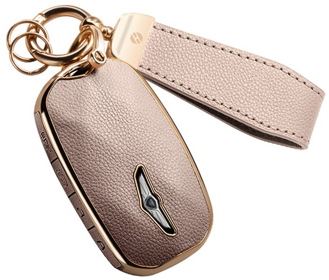 HAKO 소프트 가죽TPU 차키케이스+키홀더 (제네시스호환), G-07(7버튼), 핑크베이지