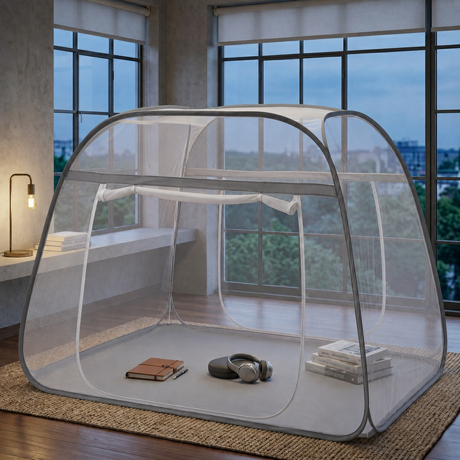 패밀리 아이침대 원터치 사각 와이드 대형 일체형모기장 1~4인용