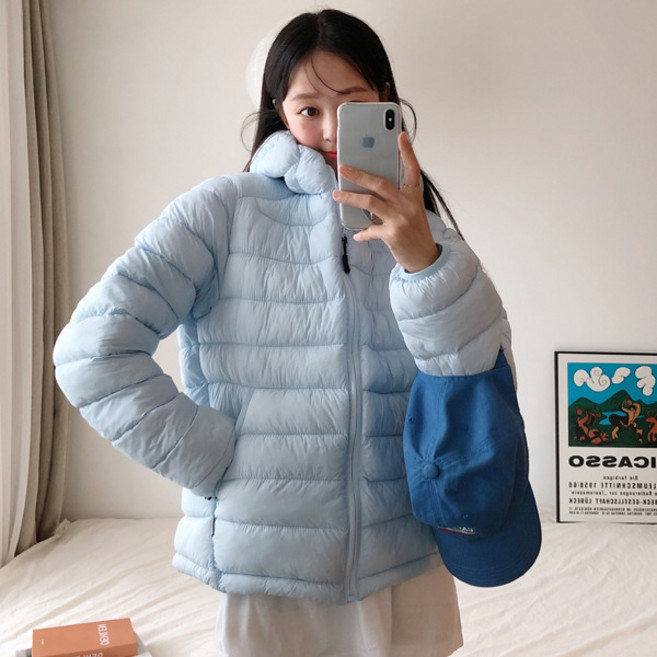 엘살바 하이넥 숏 스트링 후드 경량 패딩 점퍼