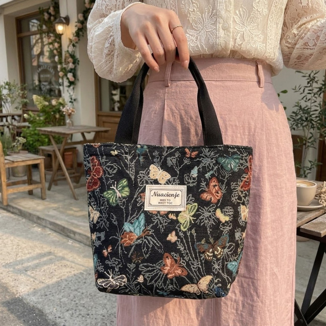 티앤비 여성 나비무늬 나빌레라 에코백 캔버스 린넨 숄더 토트백