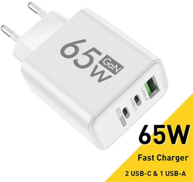GaN 고속 충전 65W USB C 타입 충전기 EU KR PD 3.0 아이폰 15 샤오미 화웨이 삼성용 벽 전화 어댑터, 1개