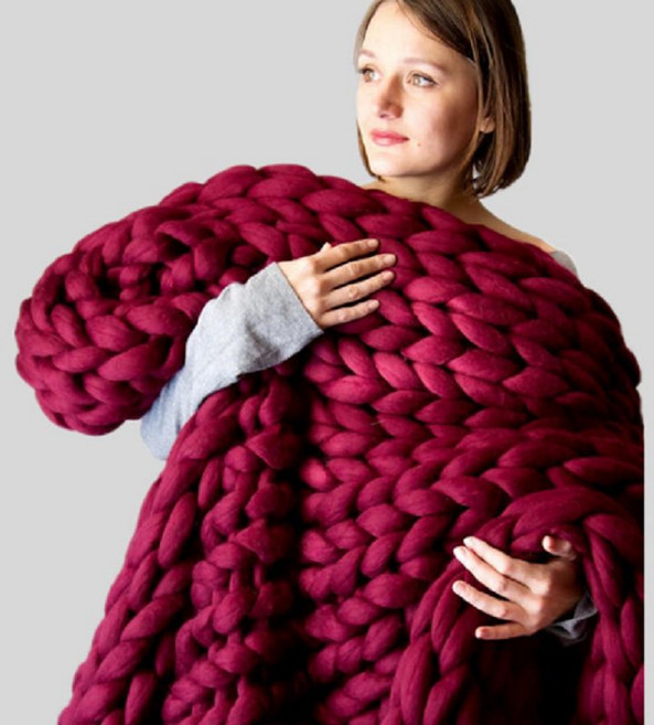 자이언트얀 뜨개질 담요 빅얀 대형 코튼 니트 짠 이불, 6. 80x180cm (2.1kg), 적포도주