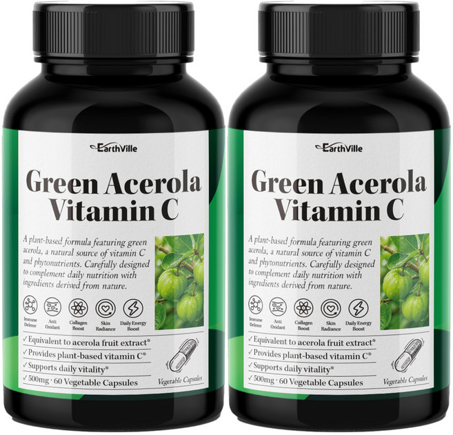 어스빌 그린 아세로라 천연비타민C 5000mg 추출물, 2개, 60정
