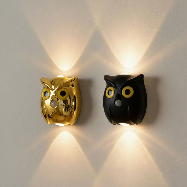 [가택평온] 애니윙 가문수호 자동센서 부엉이 무드등 무선 밝기조절, 블랙