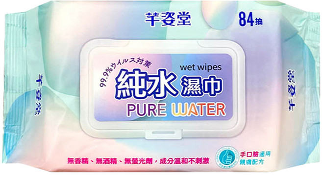 芊姿堂 親膚RO超純水濕紙巾 濕巾 無香精 無添加 台灣製 手口臉適用, 1, 84抽, 10g