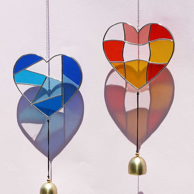 솜씨키트 글라스아트 하트 썬캐쳐 도어벨 만들기 DIY 키트 유리공예 방과후수업, 하트썬캐쳐-레드