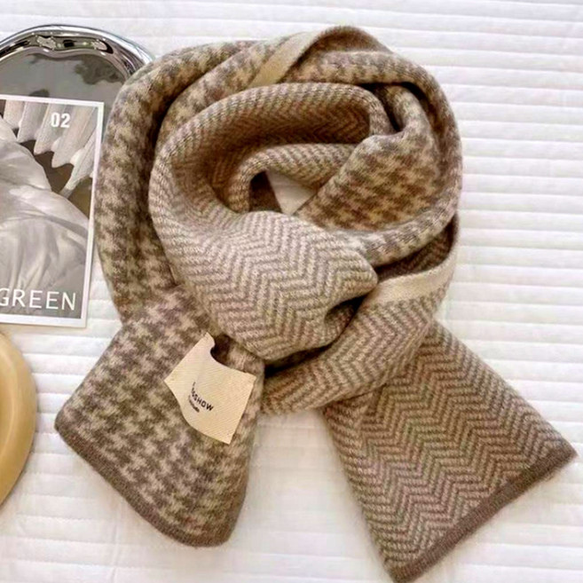 제이머랭 격자 체크 울 캐시미어 목도리 롱머플러