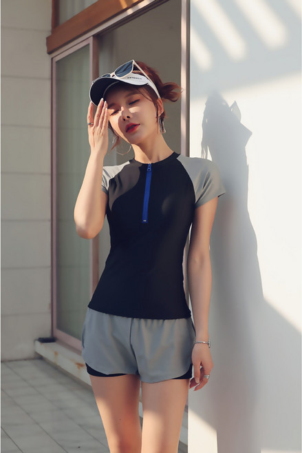 運動女泳衣 分體泳裝 兩件套 保守遮肚顯瘦游泳運動泳裝