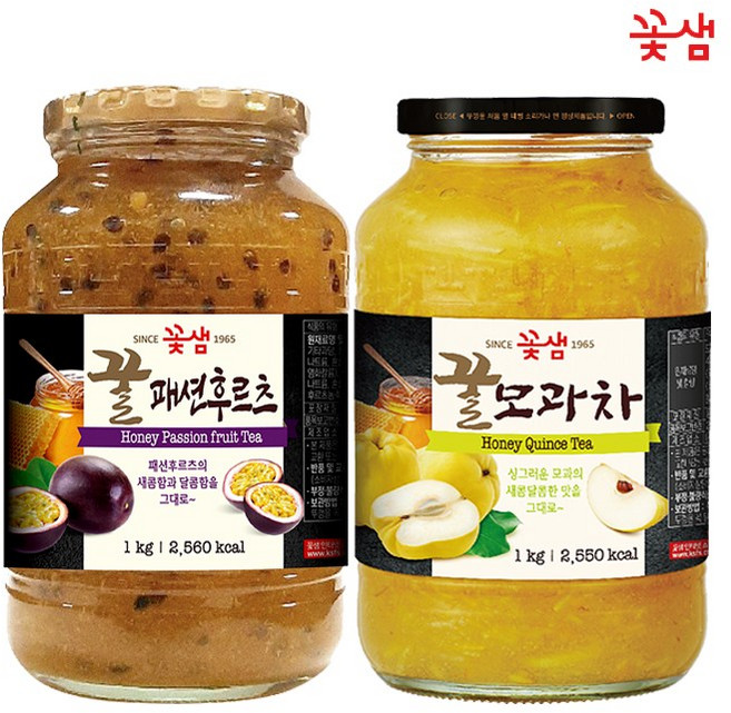 꽃샘 꿀 패션후르츠차 1KG +꿀모과차 1KG (과일에이드)