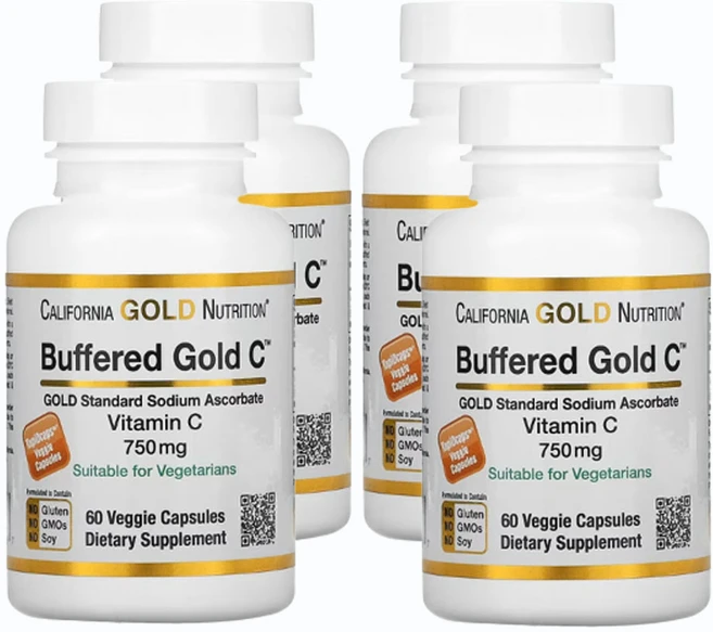 캘리포니아 골드 뉴트리션 버퍼드 비타민C California Gold Nutrition Buffered Vitamin C 750mg 60정 4개 - 쿠팡